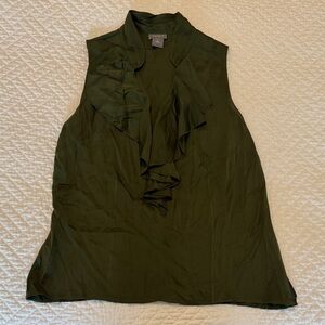 Ann Taylor Dark Olive Ruffle V-Neck Sleeveless Blouse